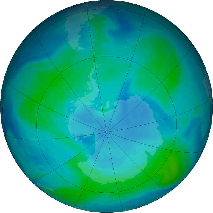 Antarctic ozone map for 17 January 2021